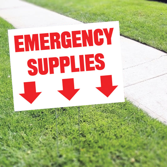 Emergency Supplies Down Arrow Coroplast Yard Sign