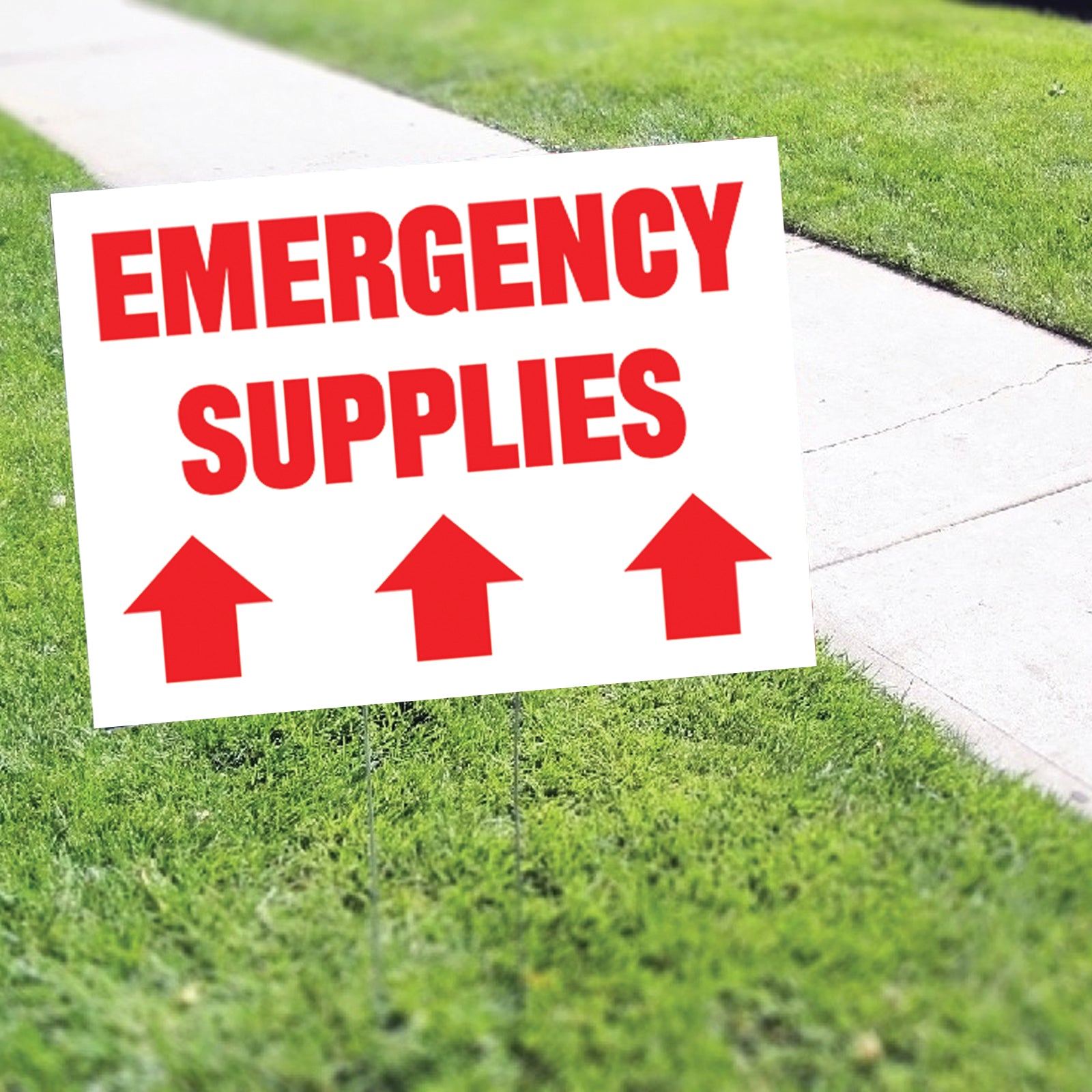 Emergency Supplies Up Arrow Coroplast Yard Sign