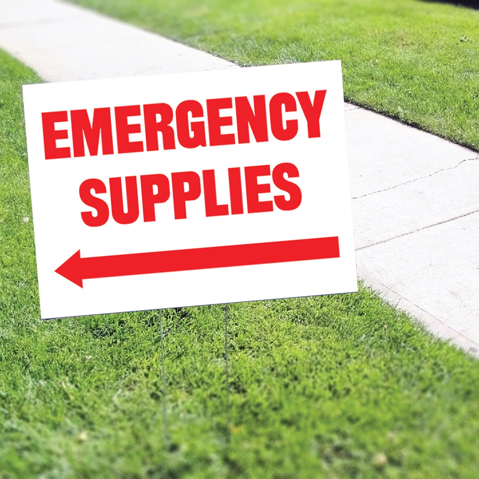 Emergency Supplies Left Arrow Coroplast Yard Sign
