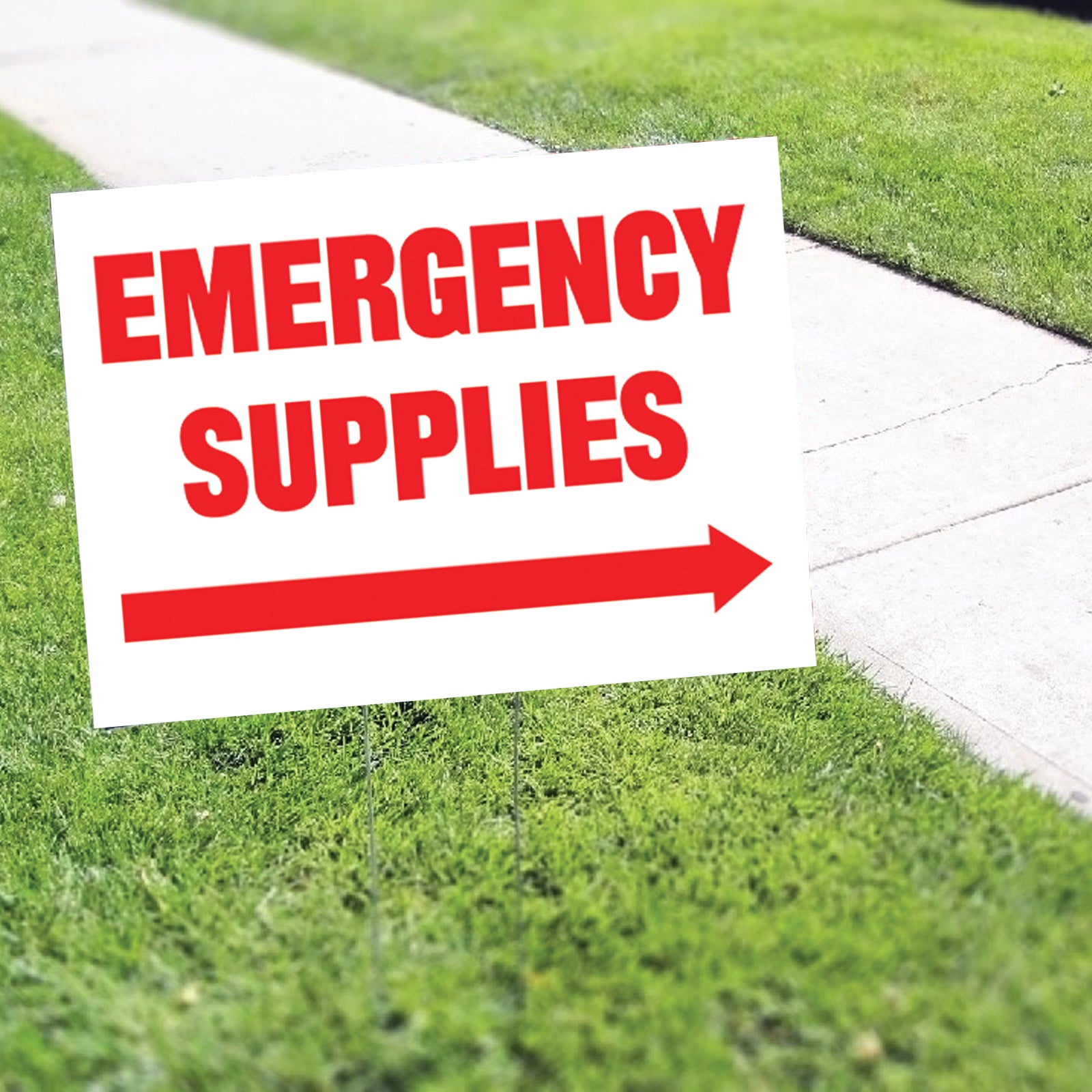 Emergency Supplies Right Arrow Coroplast Yard Sign