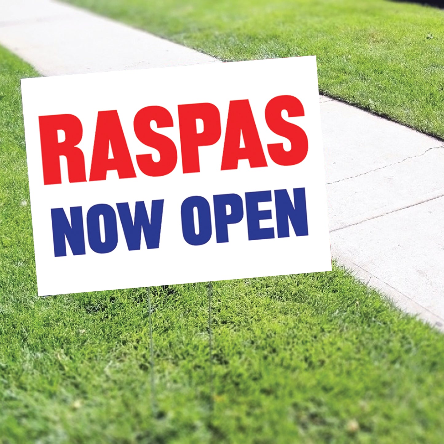Raspas Now Open Coroplast Yard Sign