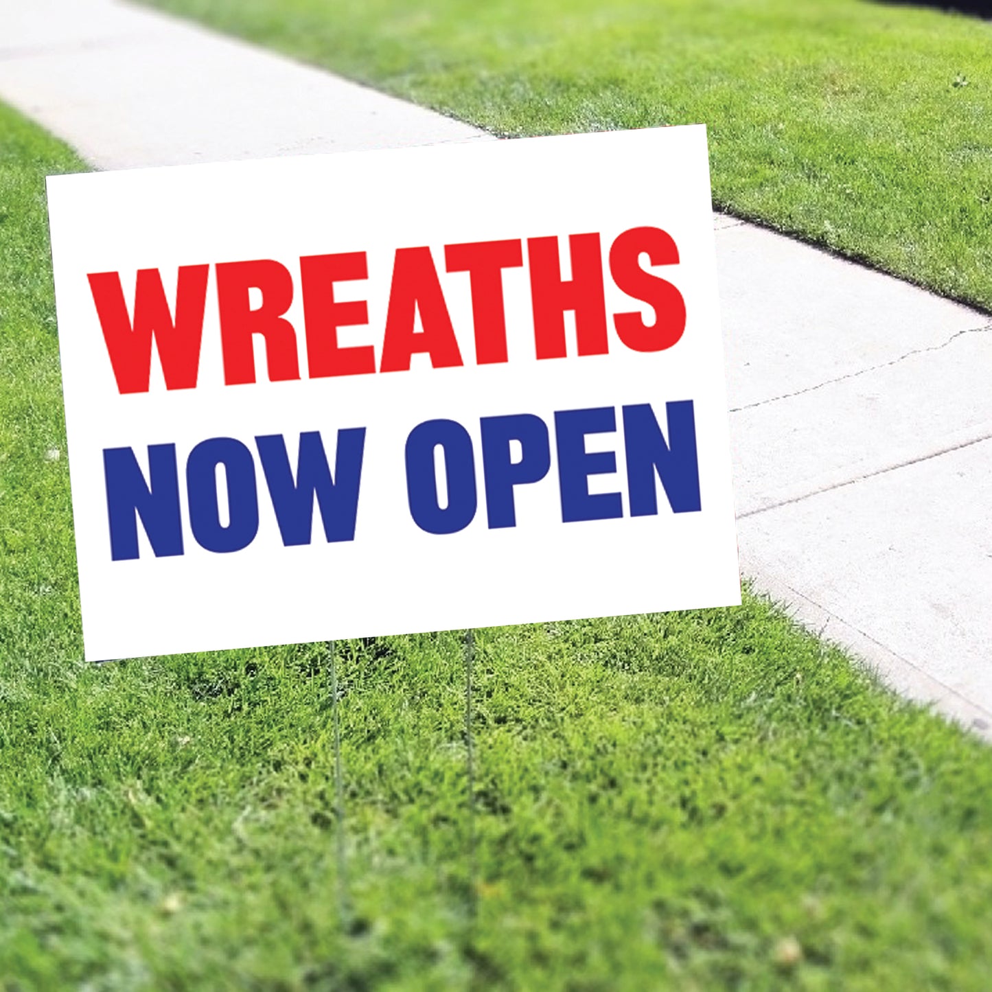 Wreaths Now Open Coroplast Yard Sign
