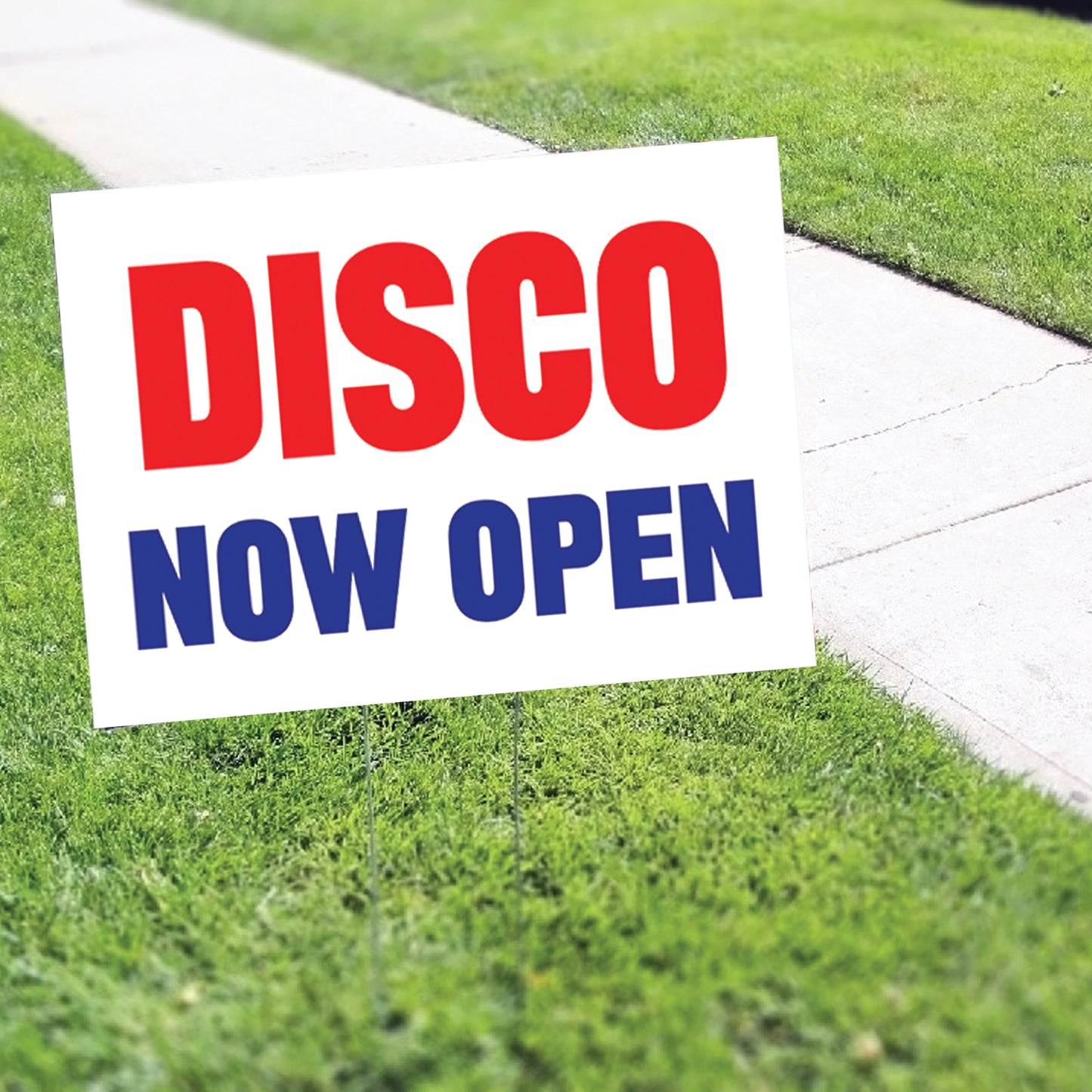 Disco Now Open Coroplast Yard Sign