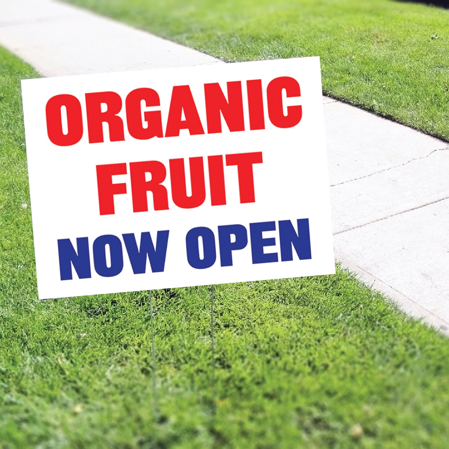 Organic Fruit Now Open Coroplast Yard Sign