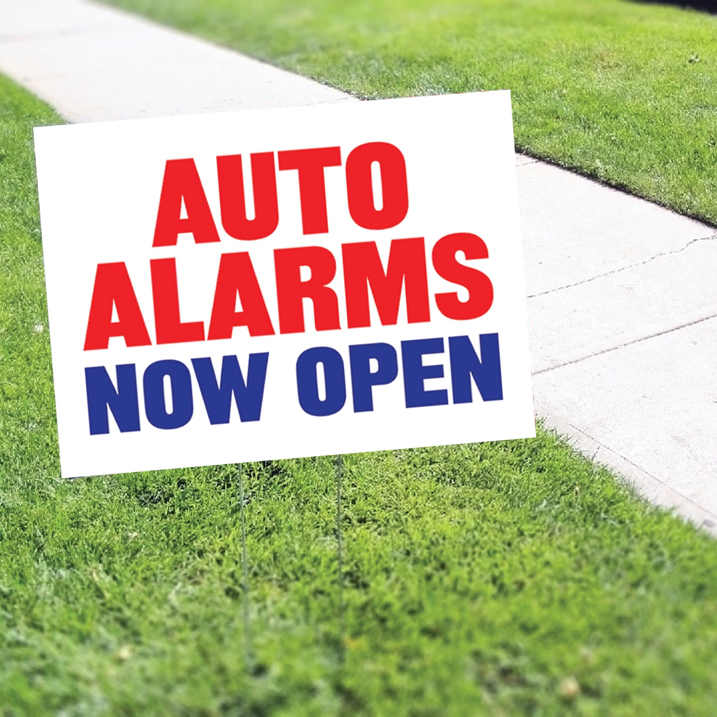 Auto Alarms Now Open Coroplast Yard Sign