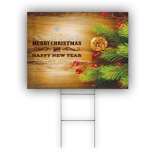 Merry Christmas And Happy New Year Coroplast Yard Sign