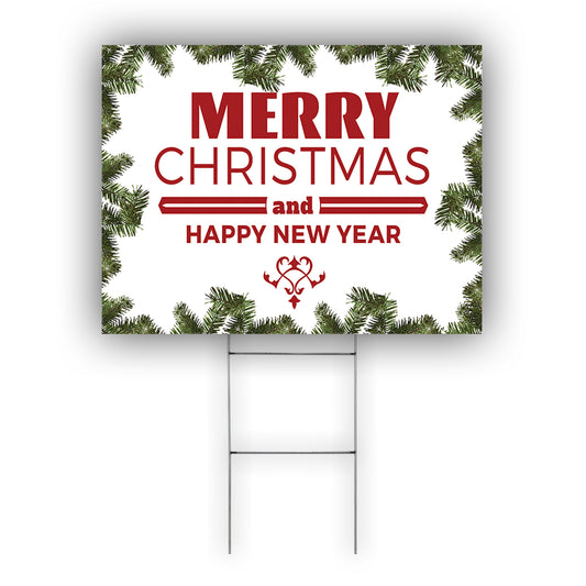 Merry Christmas And Happy New Year Coroplast Yard Sign