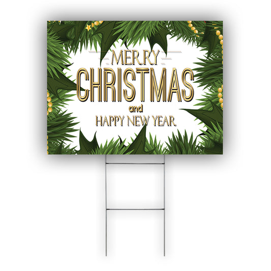 Merry Christmas And Happy New Year Coroplast Yard Sign