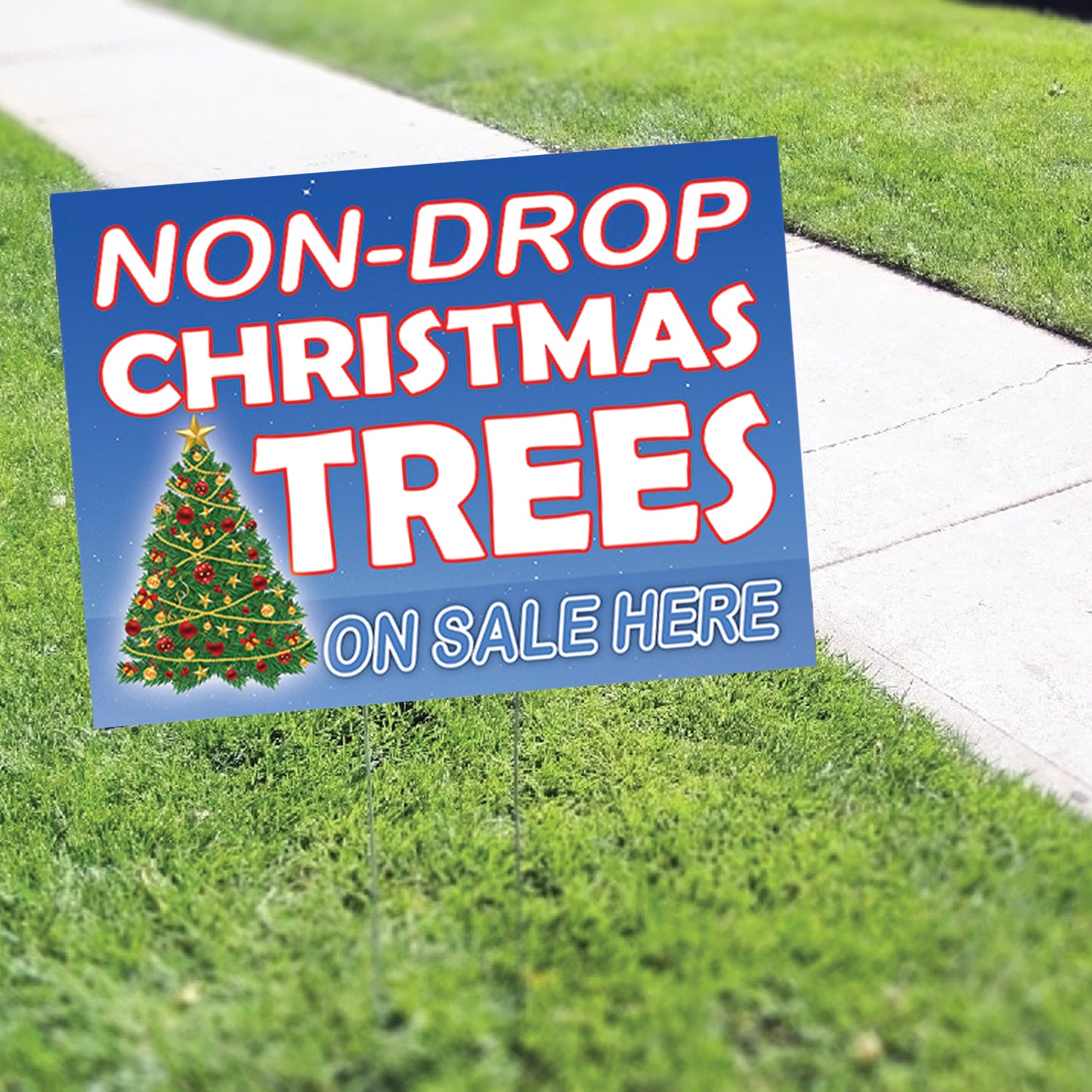 Non-Drop Christmas Tree On Sale Here Coroplast Yard Sign