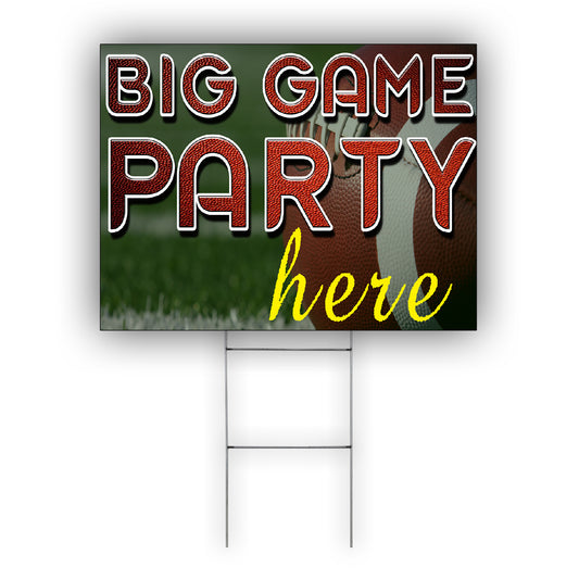 Big Game Party Here Coroplast Yard Sign