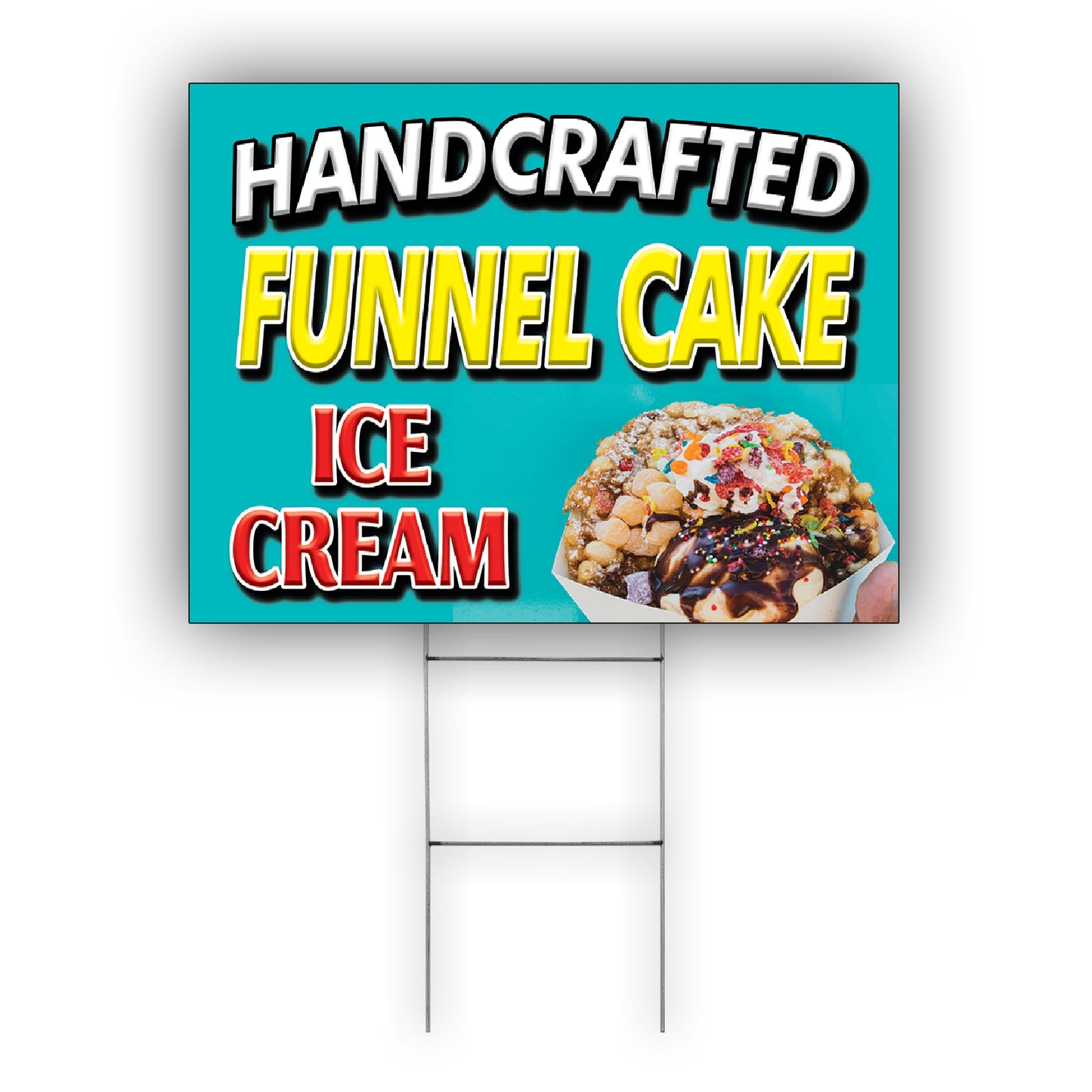Hand Crafted Funnel Cake Ice Cream Coroplast Yard Sign