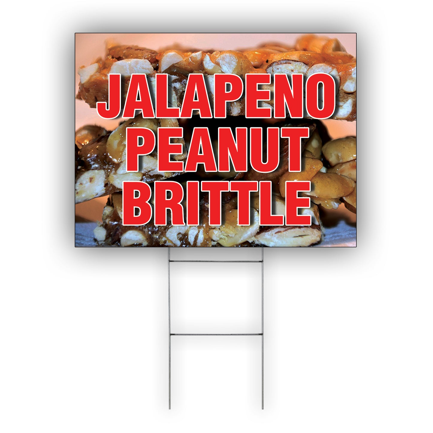 Jalapeno peanut brittle coroplast yard sign