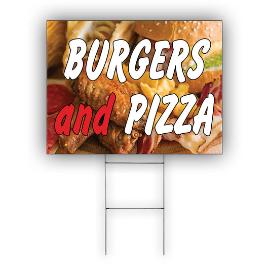 Burgers and pizza coroplast yard sign