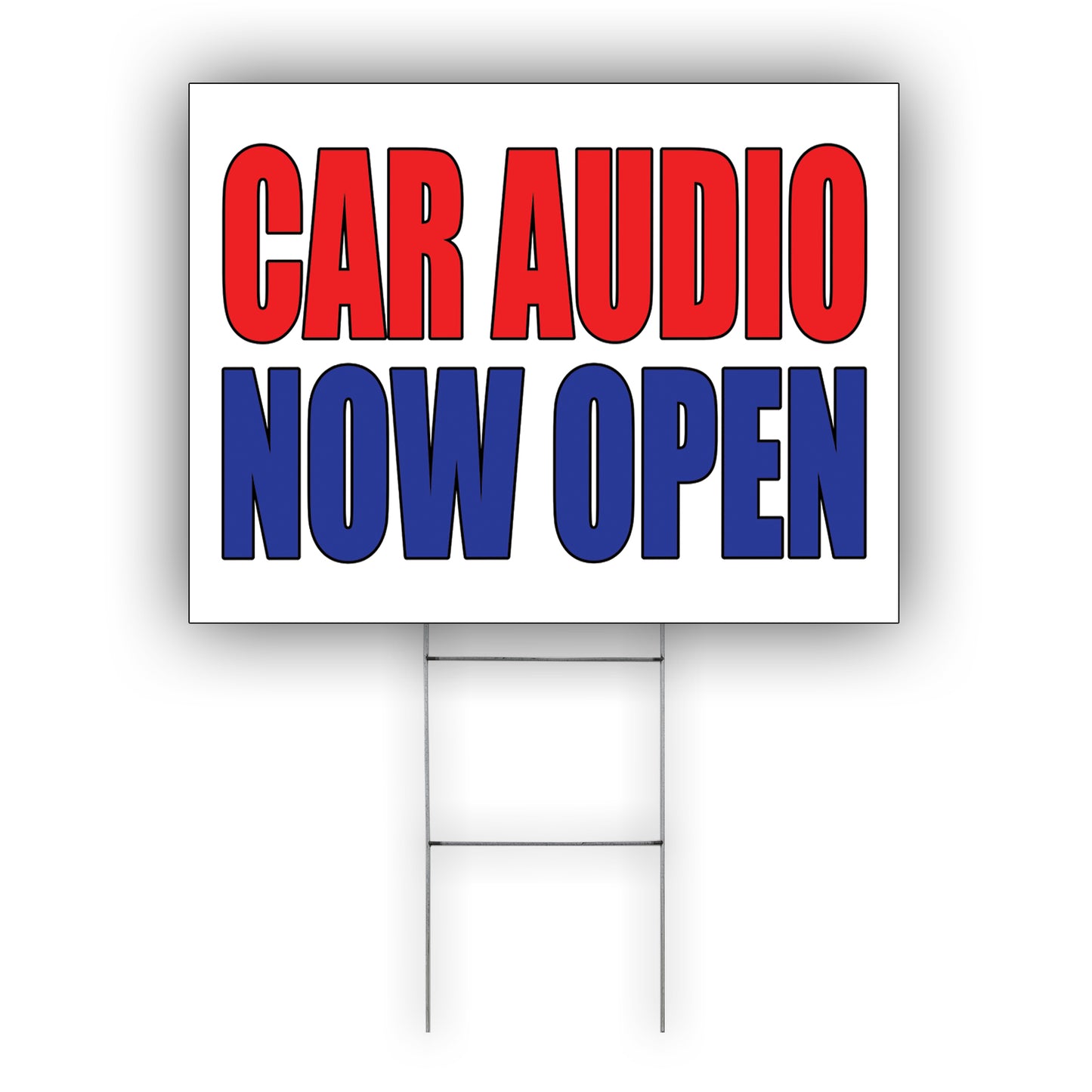 Car audio now open coroplast yard sign