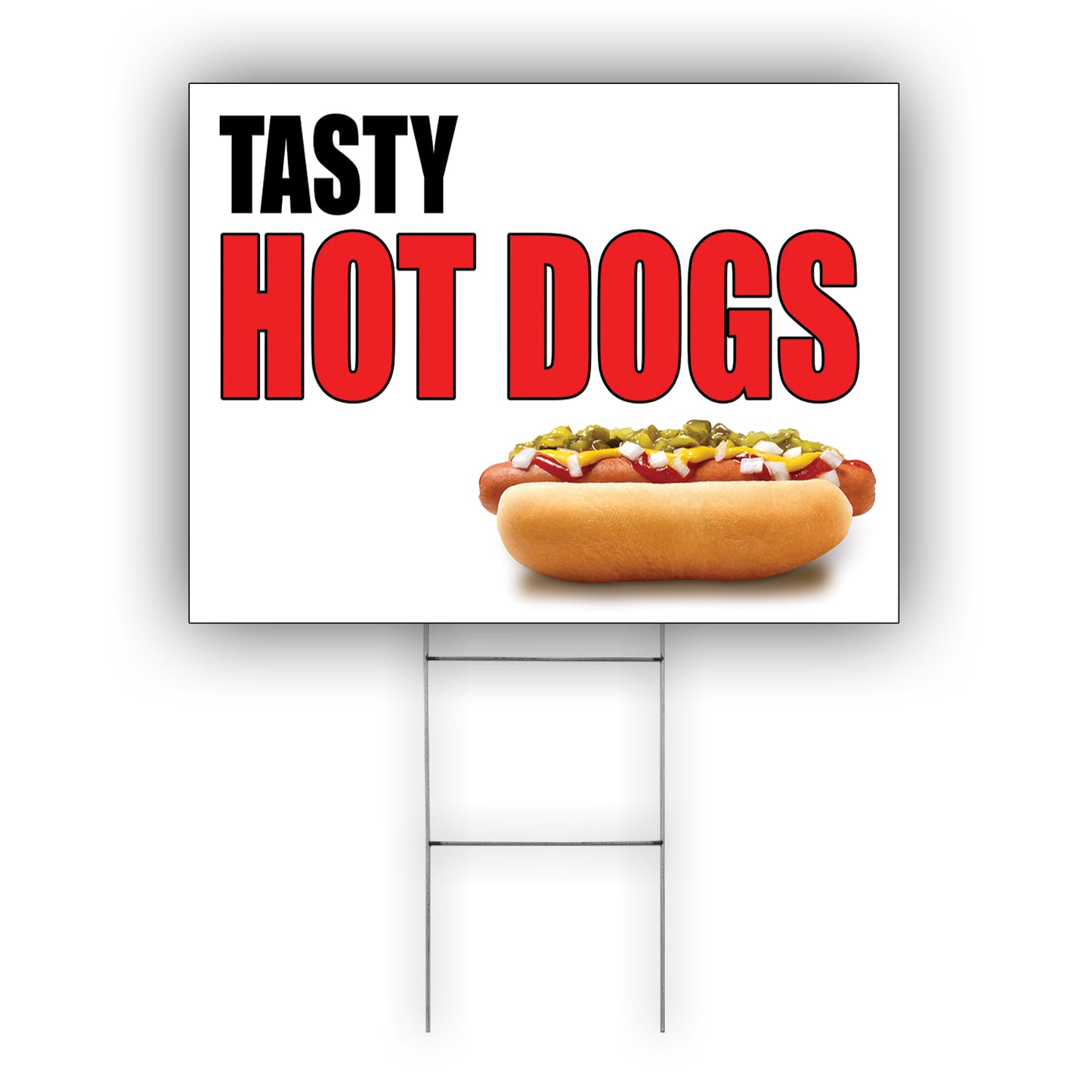Tasty hot dogs coroplast yard sign