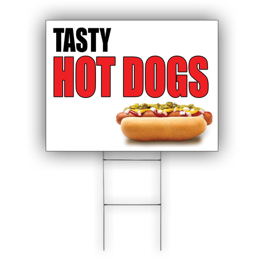 Tasty hot dogs coroplast yard sign