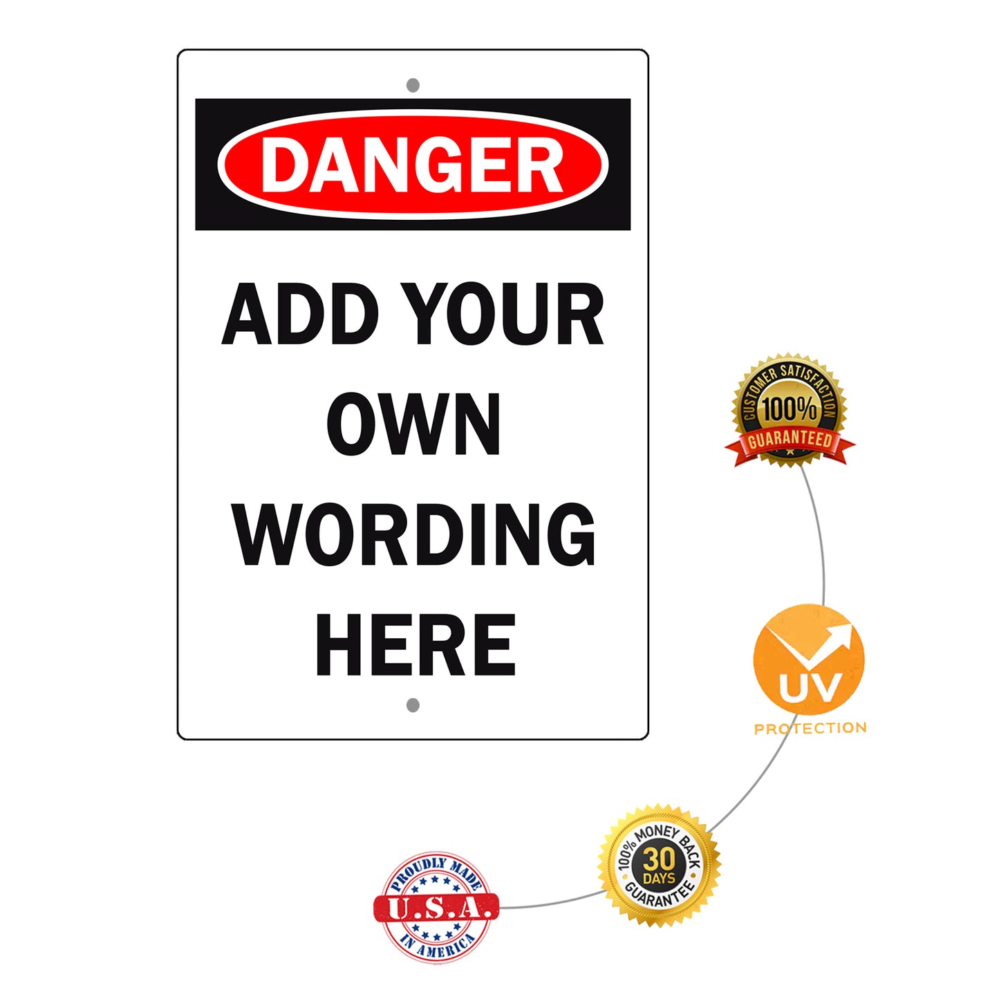 Custom Sign Danger Your Wording Sign Aluminum Metal Sign