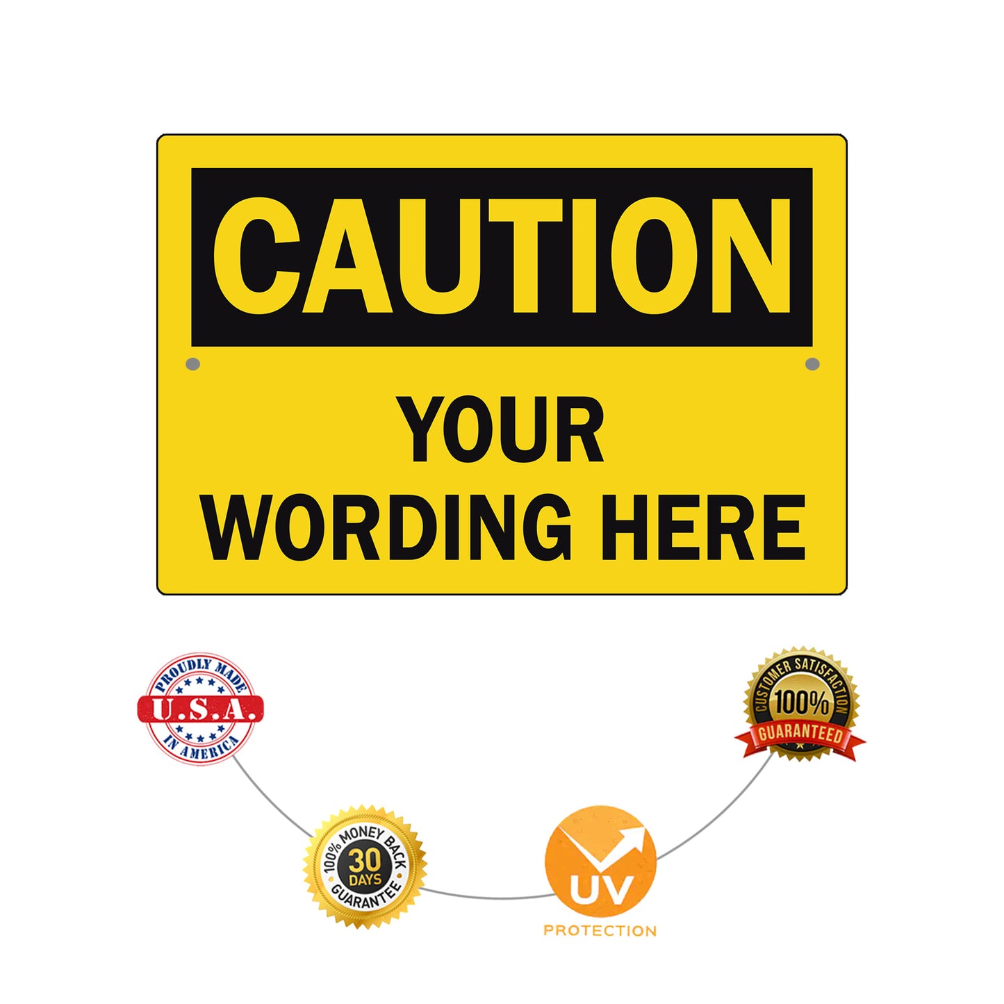 Custom Sign Caution Your Wording Sign Yellow Aluminum Metal Sign