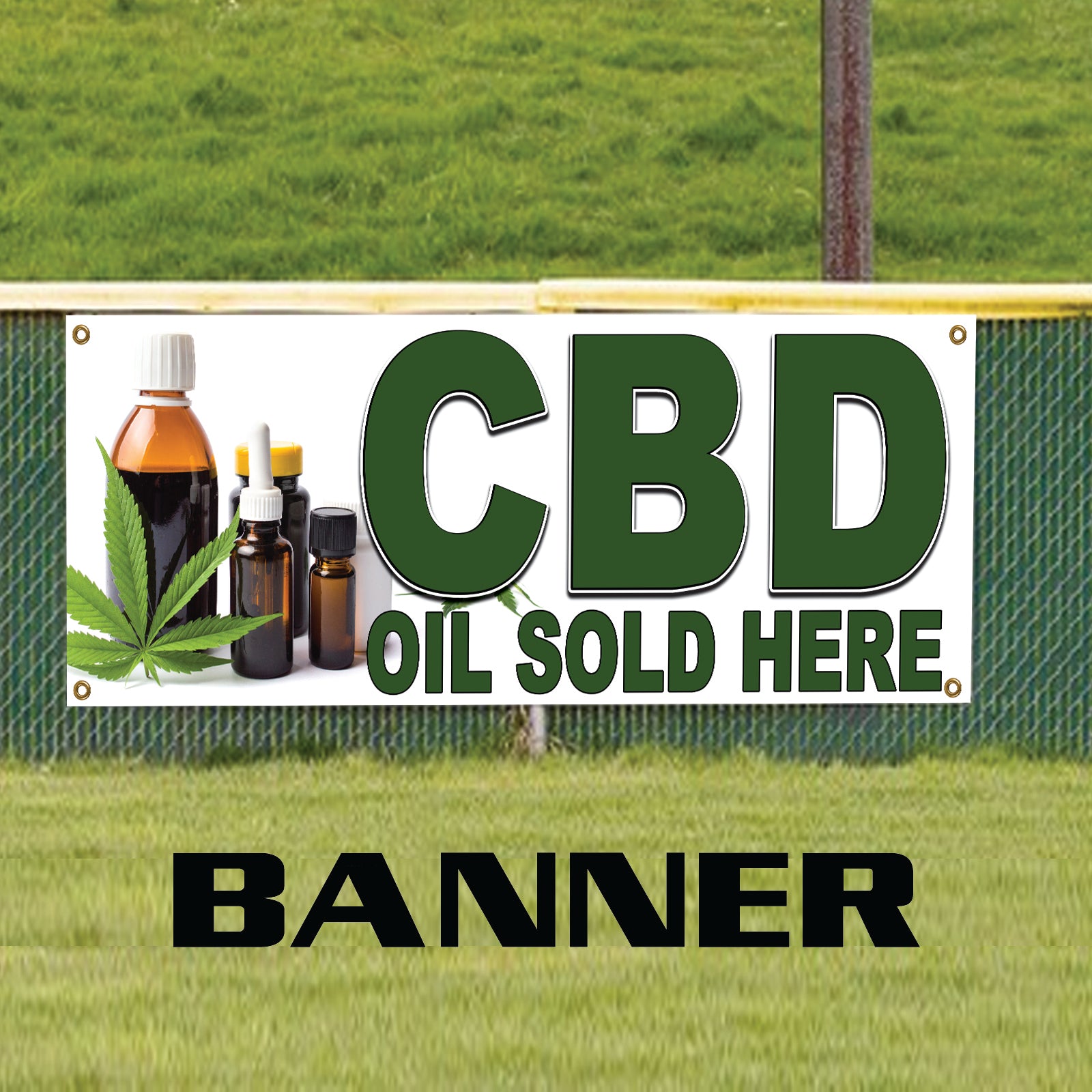 "CBD OIL SOLD HERE" Advertising Vinyl Banner Flag Sign - Multiple Sizes Available