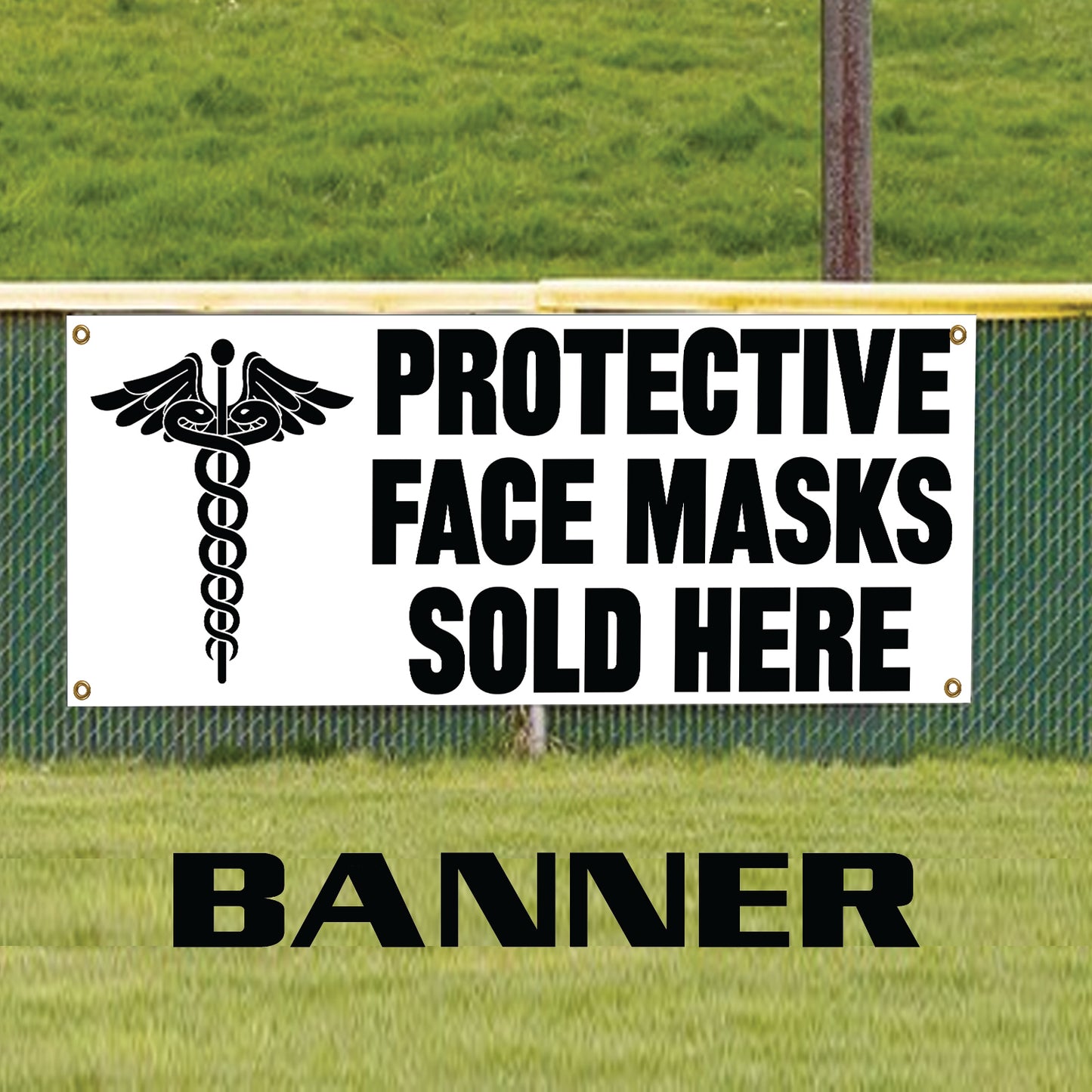 Protective face masks sold here vinyl printed banner sign