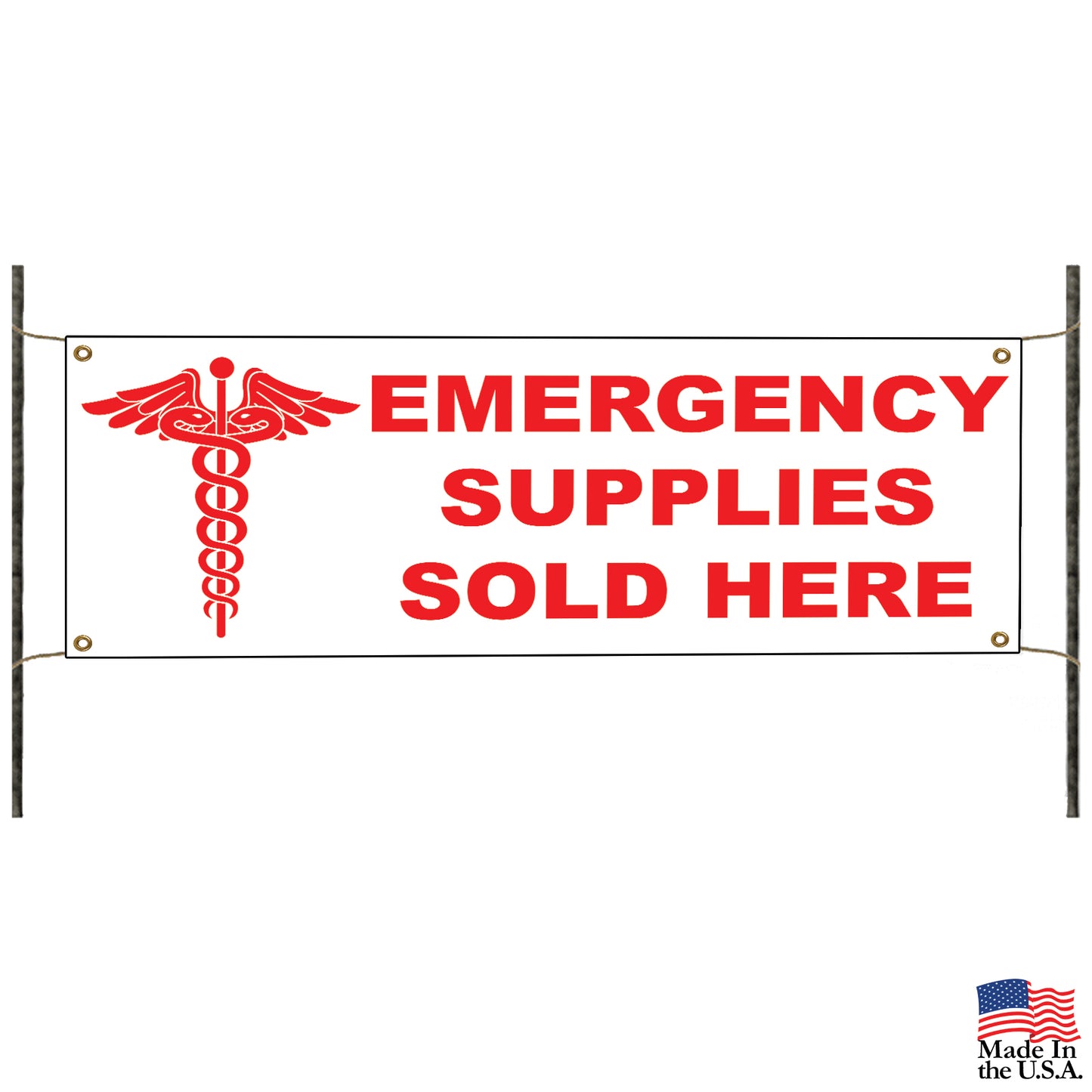 Emergency supplies sold here vinyl banner sign
