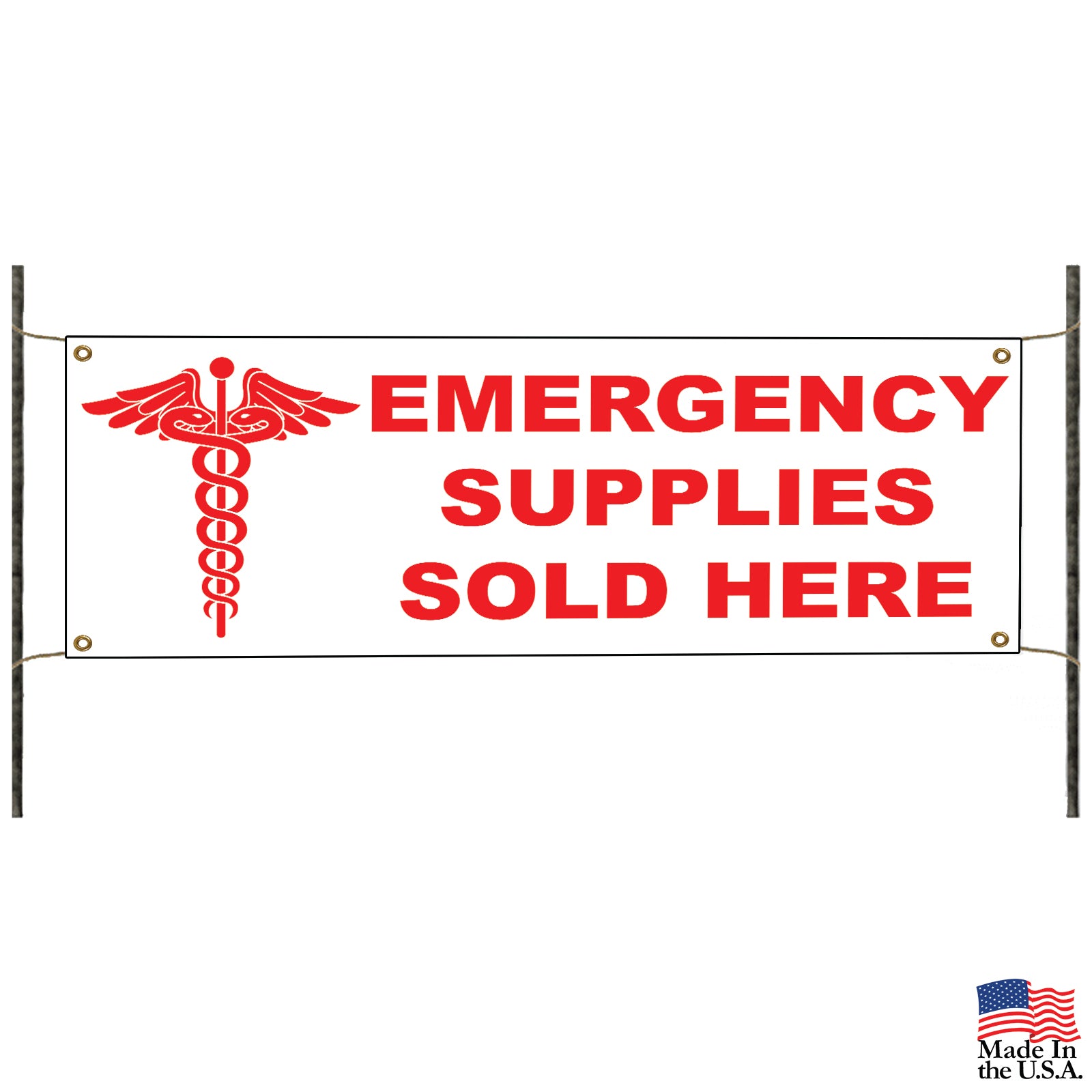 Emergency supplies sold here vinyl banner sign