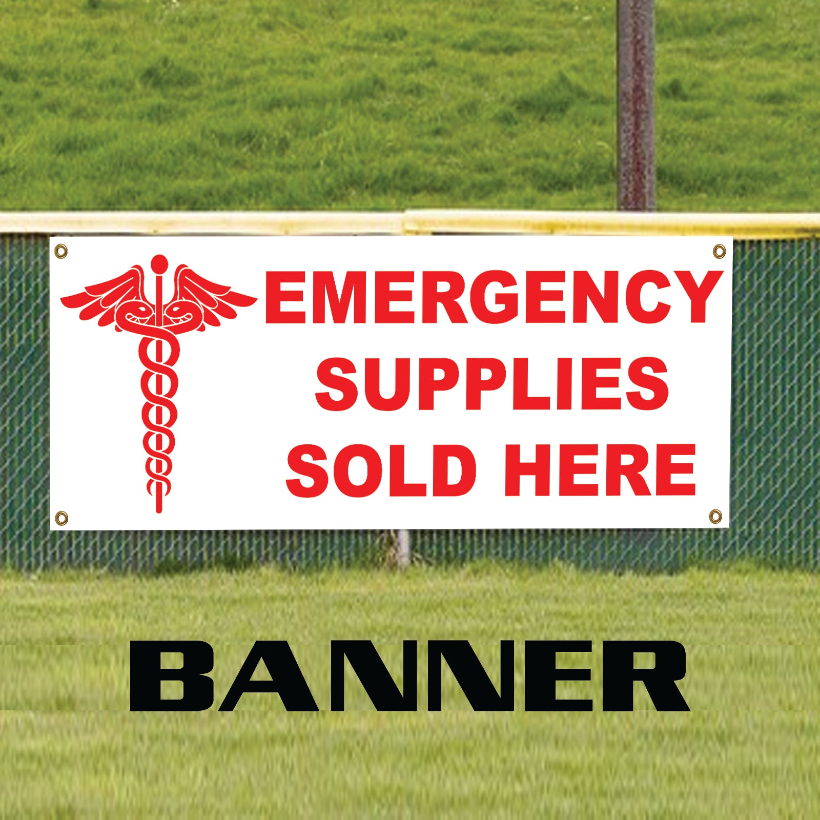 Emergency supplies sold here vinyl banner sign