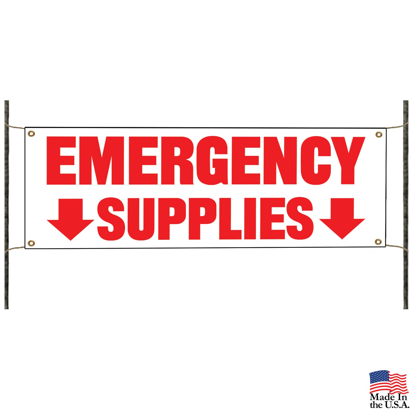 Emergency supplies down arrow vinyl banner sign