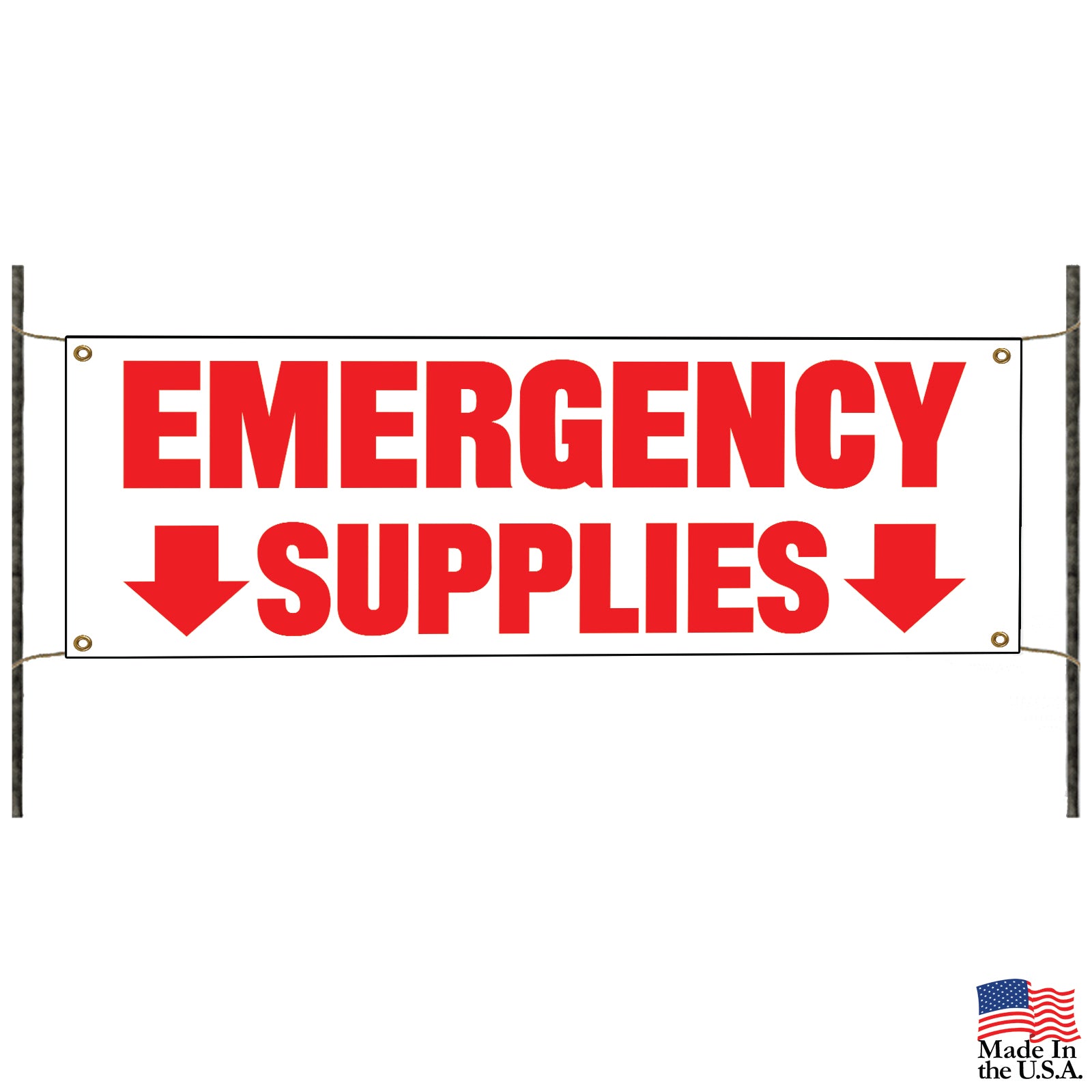 Emergency supplies down arrow vinyl banner sign