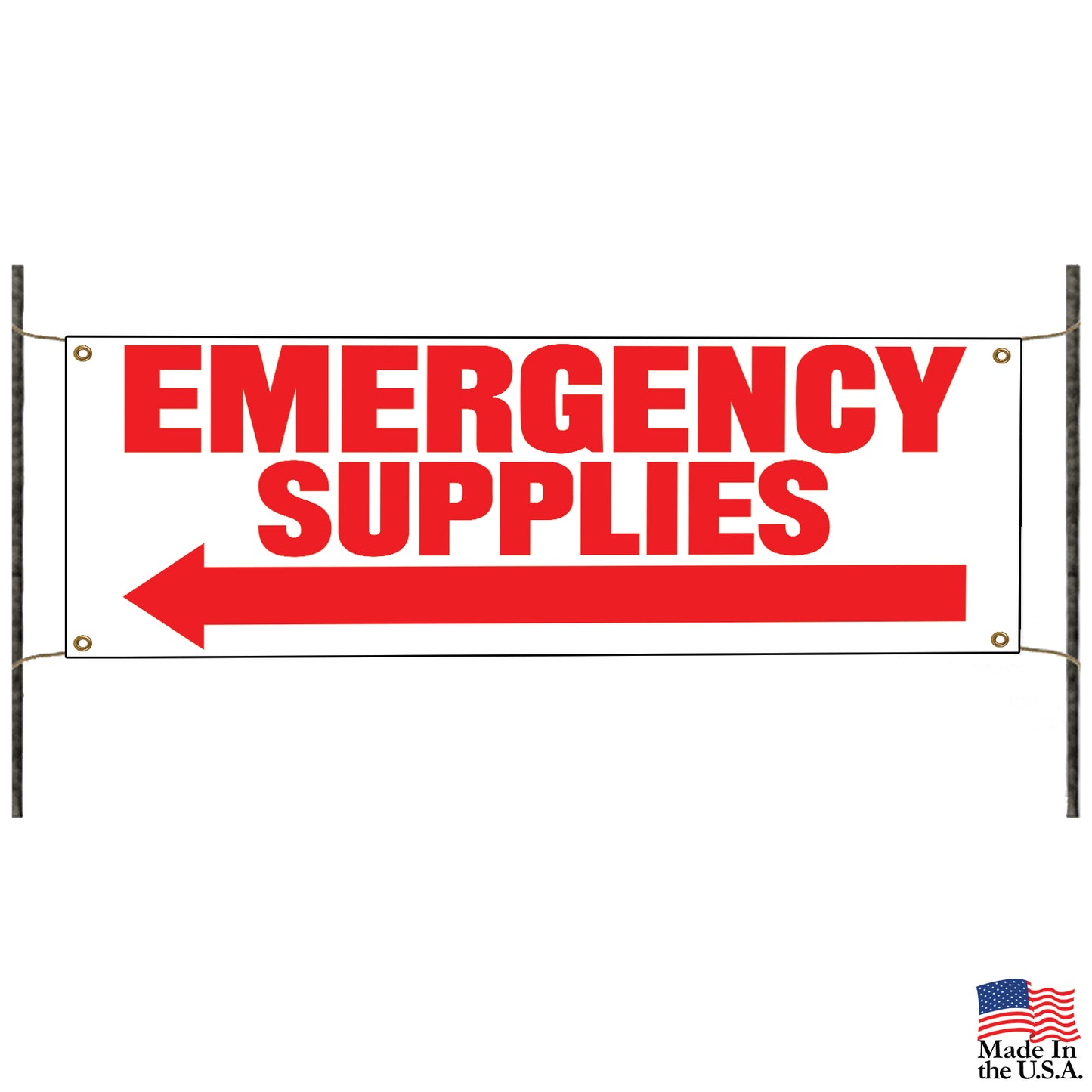 Emergency supplies left arrow vinyl banner sign