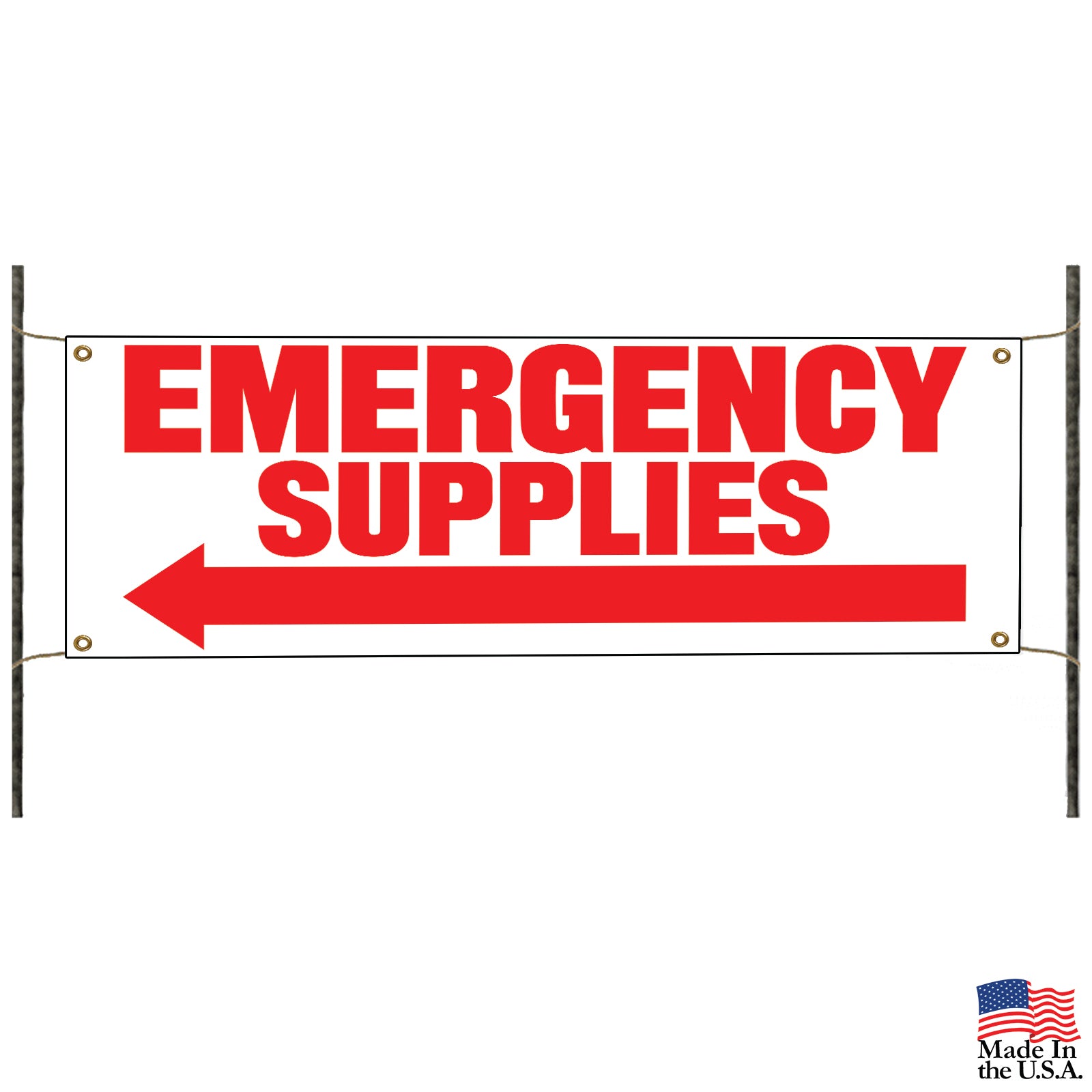Emergency supplies left arrow vinyl banner sign