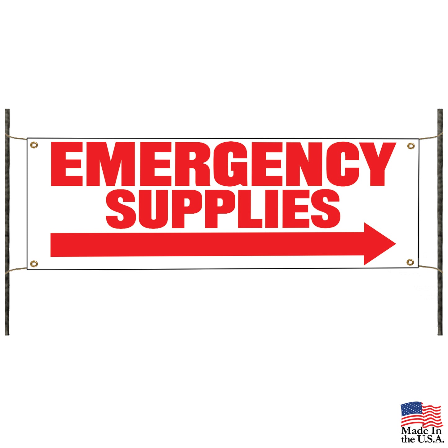 Emergency supplies left arrow vinyl banner sign