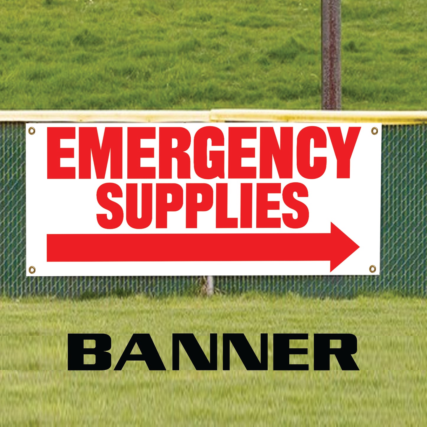 Emergency supplies left arrow vinyl banner sign