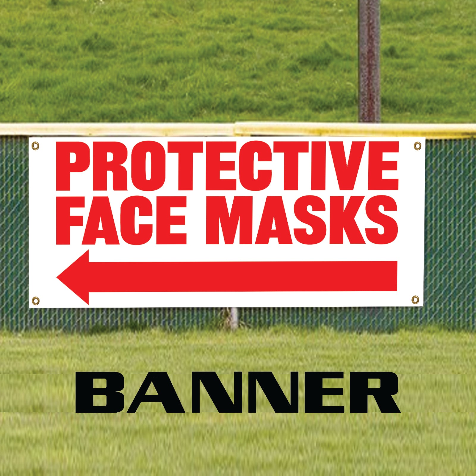Protective face masks left arrow vinyl printed banner sign