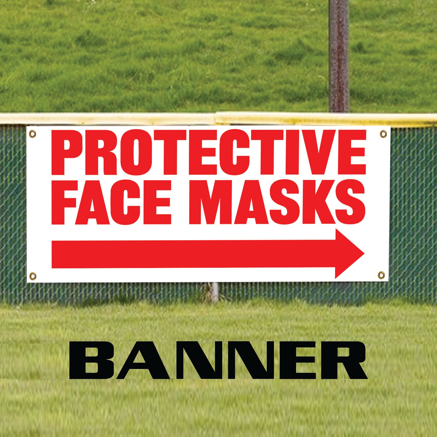 Protective face masks right arrow vinyl printed banner sign