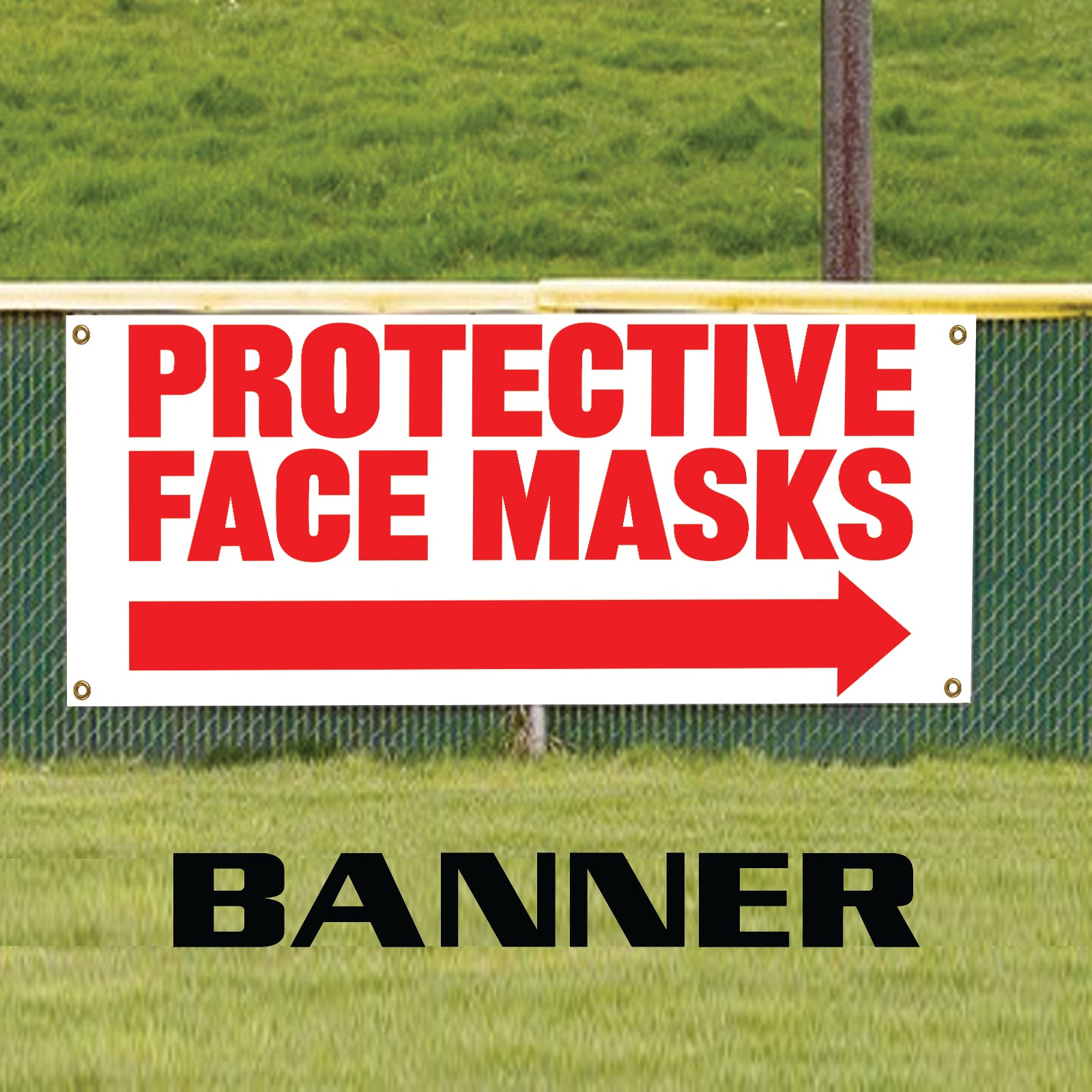 Protective face masks right arrow vinyl printed banner sign