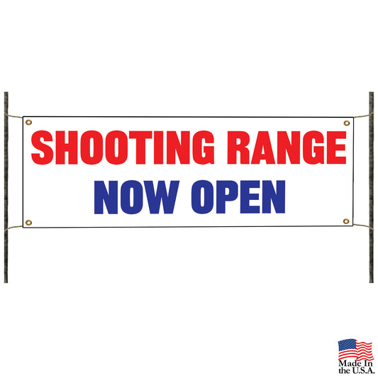 Shooting range now open vinyl printed banner sign