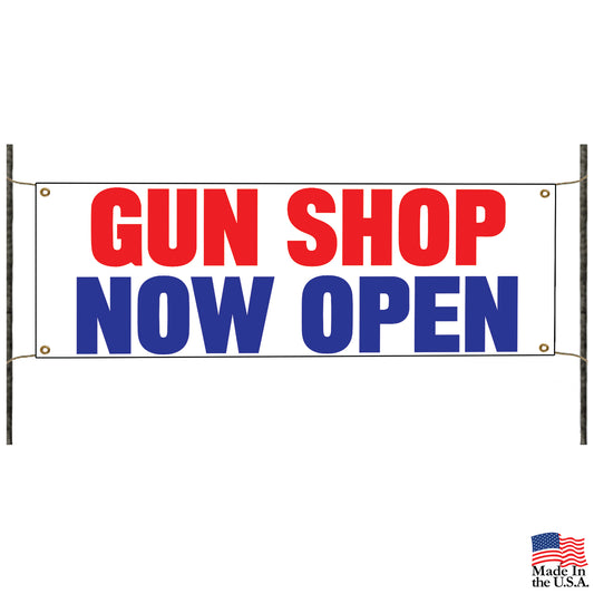 Gun shop now open vinyl printed banner sign