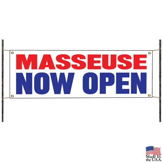 Masseuse now open vinyl printed banner sign