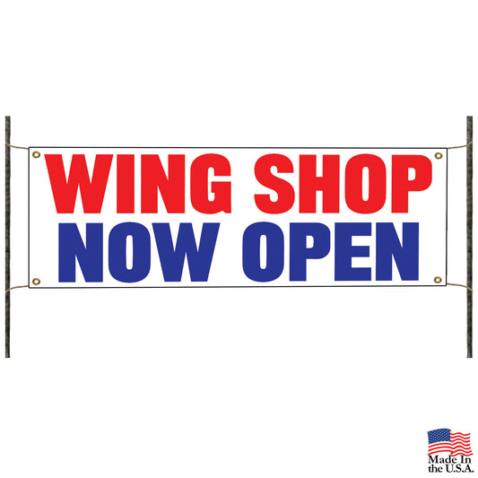 Wing shop now open vinyl printed banner sign