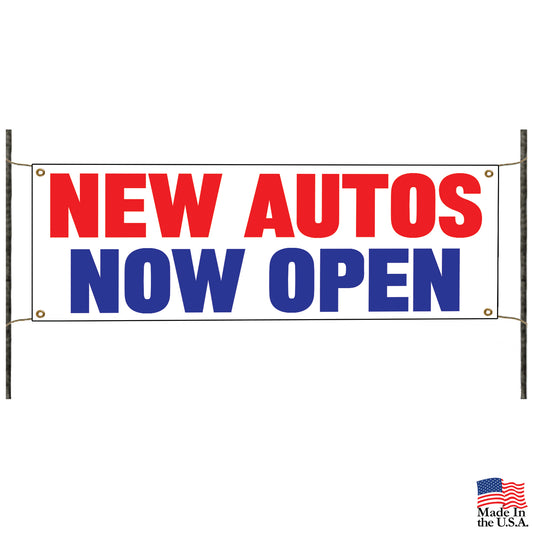 New autos now open vinyl printed banner sign