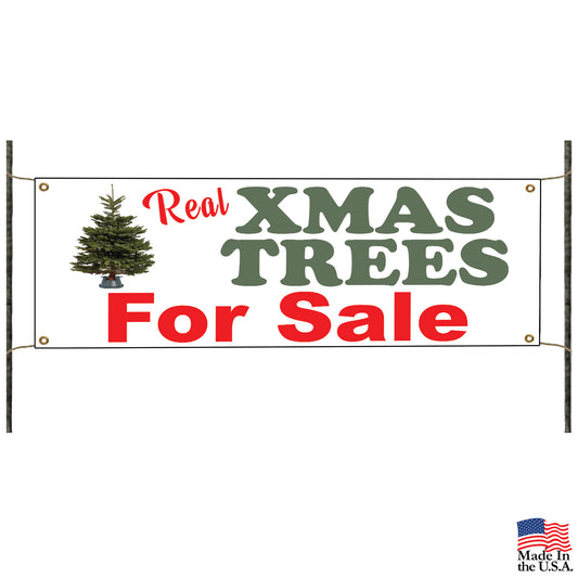 Real Xmas Trees for sale Christmas sale vinyl printed banner sign