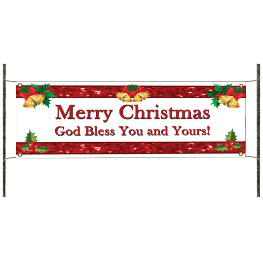 Merry Christmas god bless you and yours vinyl printed banner sign