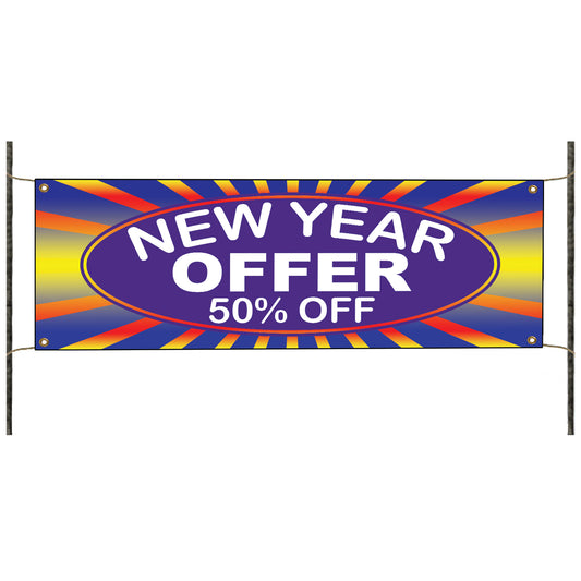New year offer 50% off vinyl printed banner sign