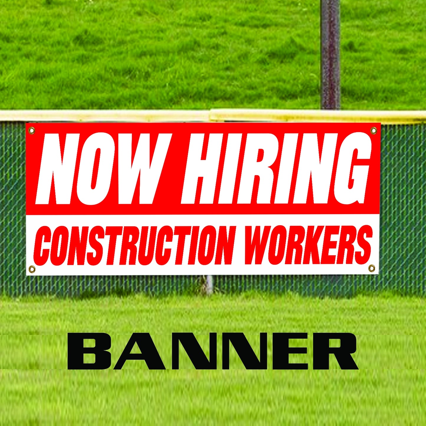 Now hiring construction workers vinyl printed banner sign