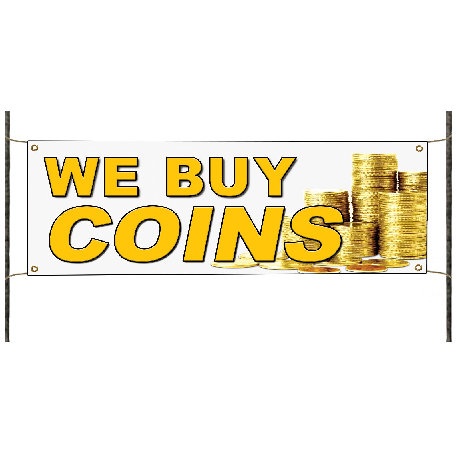 We buy coins vinyl printed banner sign