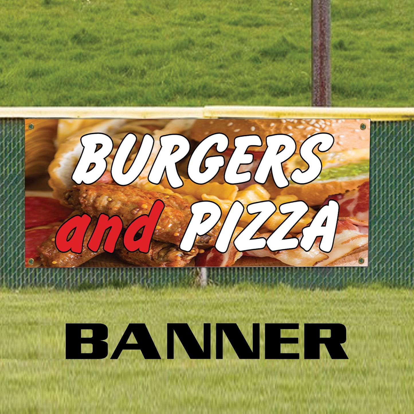 Burgers and pizza vinyl printed banner sign