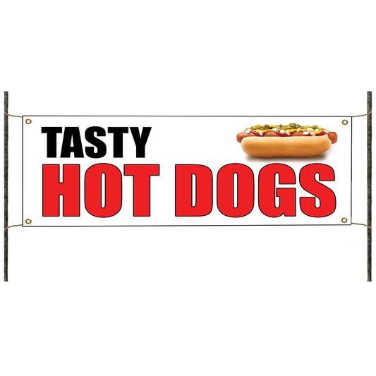 Tasty hot dogs vinyl printed banner sign