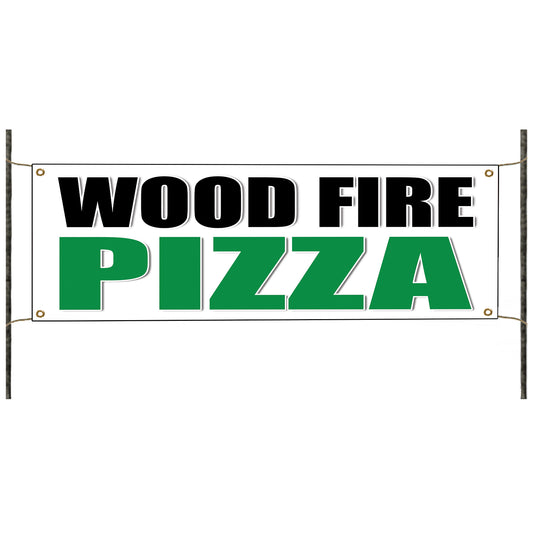 Wood fire pizza vinyl printed banner sign