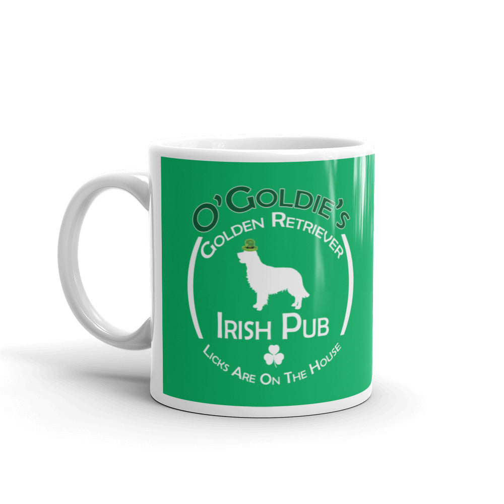 St Patricks Day O'Goldie's Golden Retriever Irish Pub Coffee Ceramic Mug